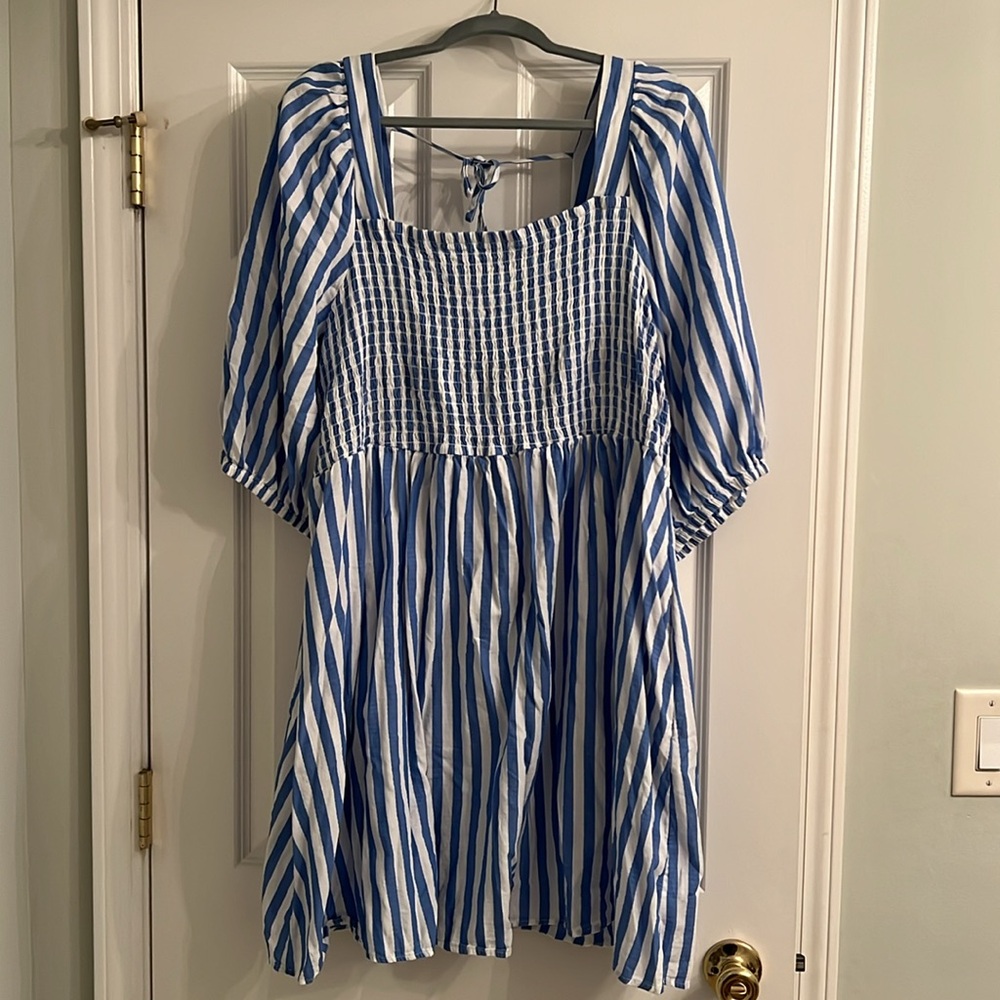 Lballoon elbow sleeve smocked mini dresse